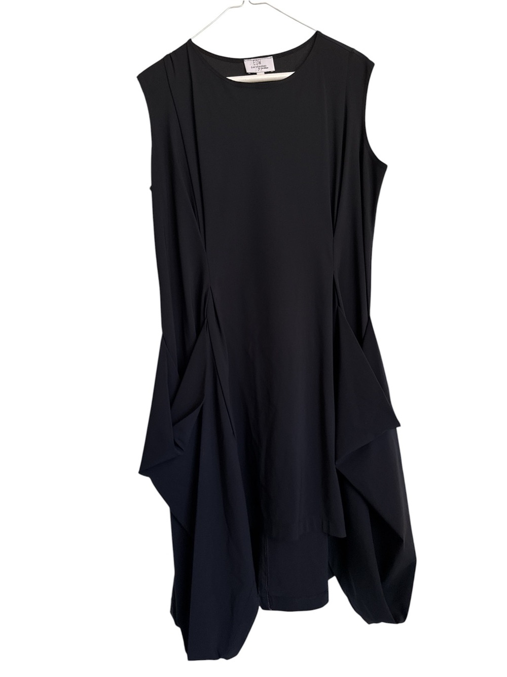 Eileen Fisher Black Sleeveless Draped Asymmetrical Dress size M
